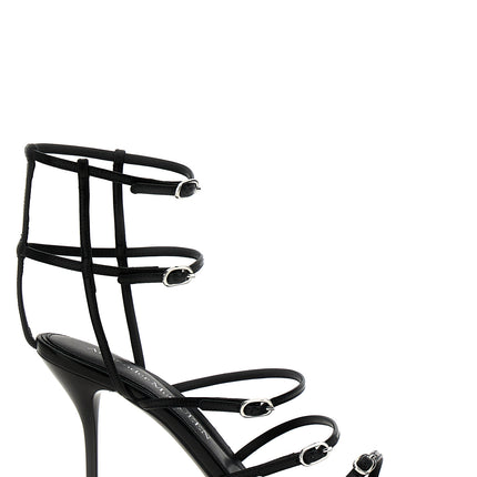 Alexander McQueen Black Lambskin Stiletto Heel Sandals