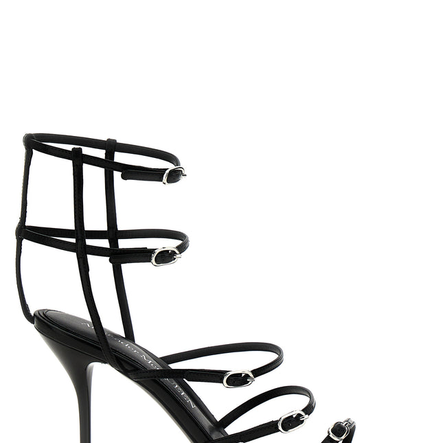Alexander McQueen Black Lambskin Stiletto Heel Sandals