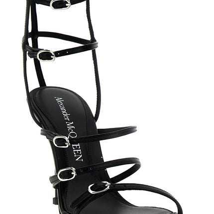 Alexander McQueen Black Lambskin Stiletto Heel Sandals