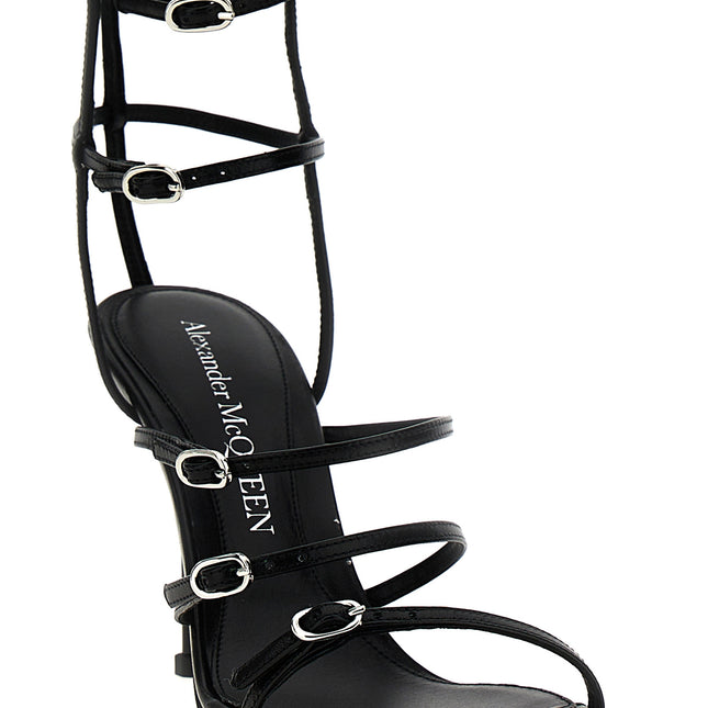 Alexander McQueen Black Lambskin Stiletto Heel Sandals
