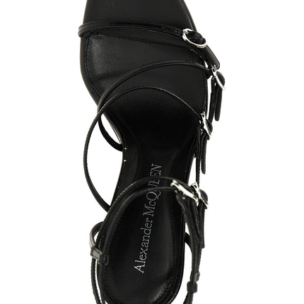 Alexander McQueen Black Lambskin Stiletto Heel Sandals