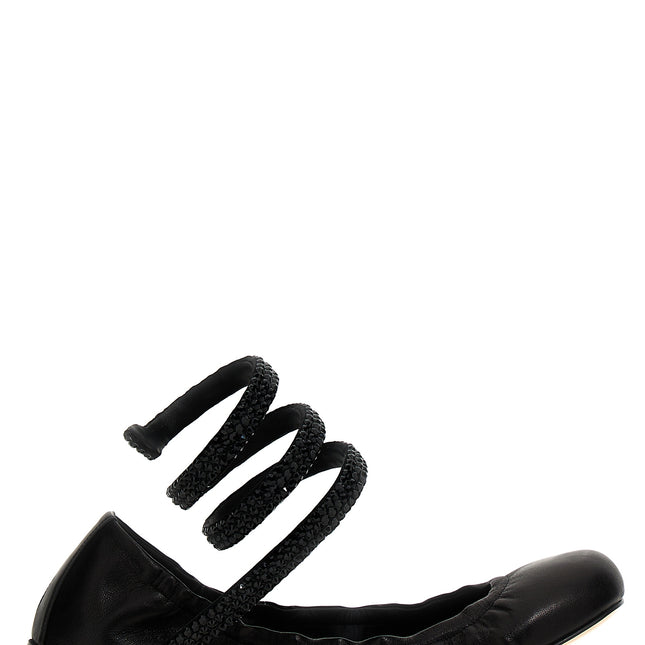 RENE CAOVILLA Black Lamb Leather Ballet Flats