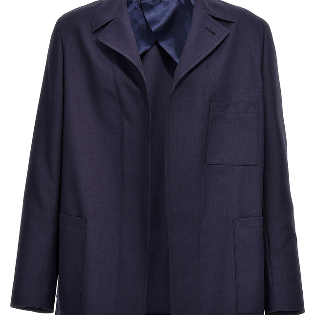 Fendi Blue Virgin Wool Full-Length Jacket