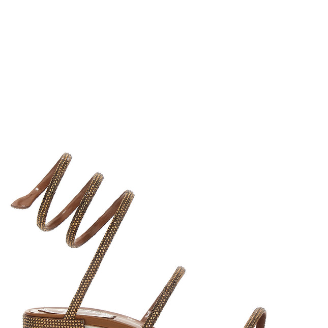 RENE CAOVILLA Brown Satin Flat Sandals