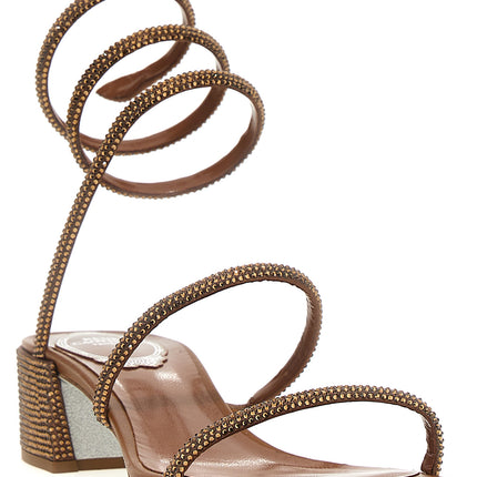 RENE CAOVILLA Brown Satin Flat Sandals