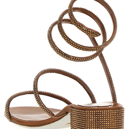RENE CAOVILLA Brown Satin Flat Sandals