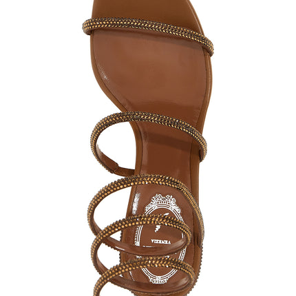 RENE CAOVILLA Brown Satin Flat Sandals