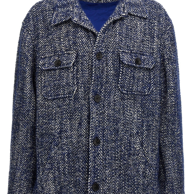 Etro Blue Wool Full-Length Jacket