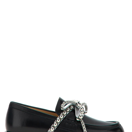 MACH & MACH Black Leather Slip-On Loafers