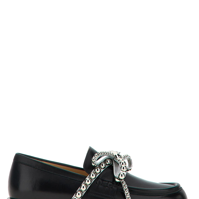 MACH & MACH Black Leather Slip-On Loafers