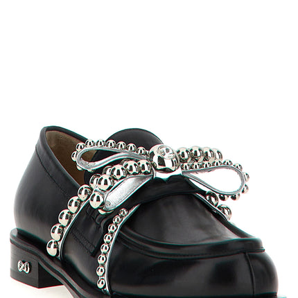 MACH & MACH Black Leather Slip-On Loafers