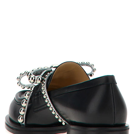 MACH & MACH Black Leather Slip-On Loafers