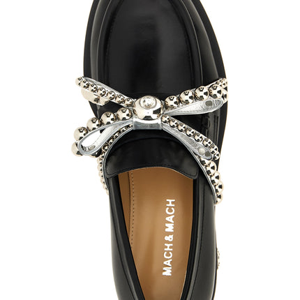 MACH & MACH Black Leather Slip-On Loafers