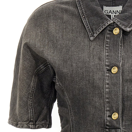 Ganni Black Cotton Short Dress