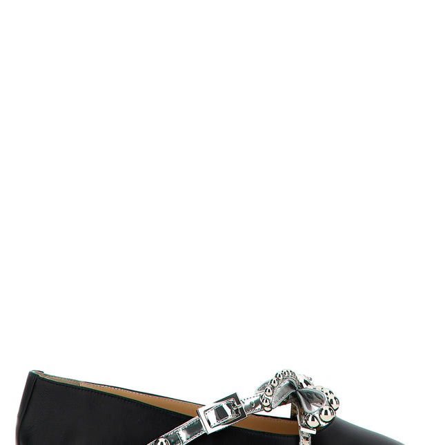 MACH & MACH Black Leather Ballet Flats