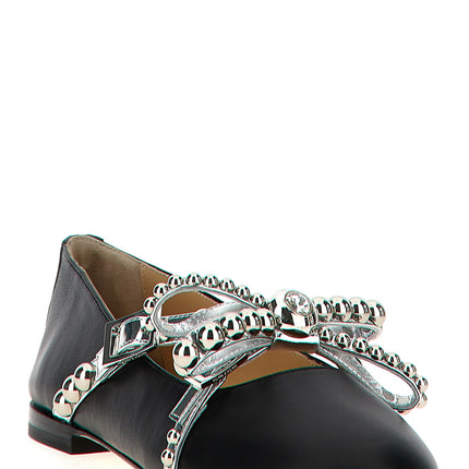MACH & MACH Black Leather Ballet Flats