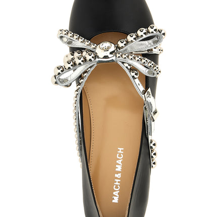 MACH & MACH Black Leather Ballet Flats