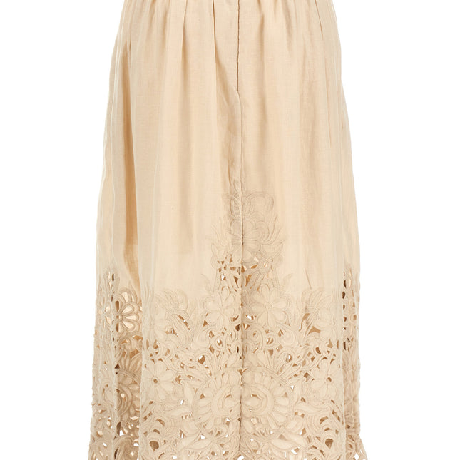 Zimmermann Beige Linen Midi Skirt