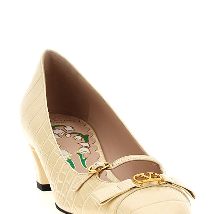 Valentino Garavani White Calfskin Mid Heel Pumps
