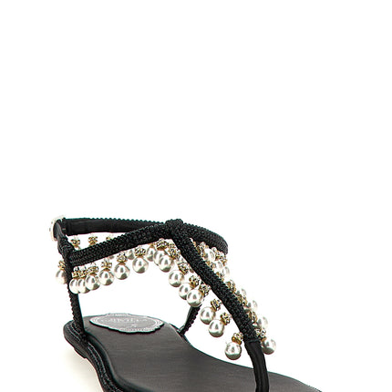 RENE CAOVILLA Black Viscose Flat Sandals
