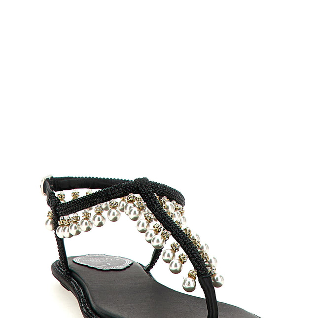 RENE CAOVILLA Black Viscose Flat Sandals