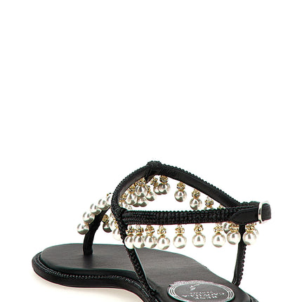RENE CAOVILLA Black Viscose Flat Sandals
