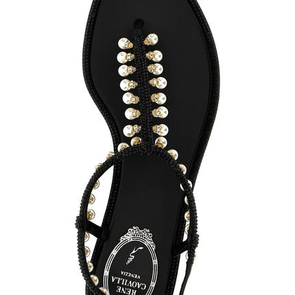 RENE CAOVILLA Black Viscose Flat Sandals