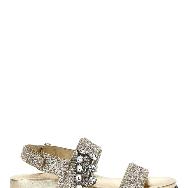 Jimmy Choo Gold Textile Flat Sandals