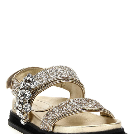 Jimmy Choo Gold Textile Flat Sandals