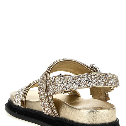 Jimmy Choo Gold Textile Flat Sandals