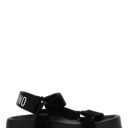 Moschino Black Calfskin Flat Sandals