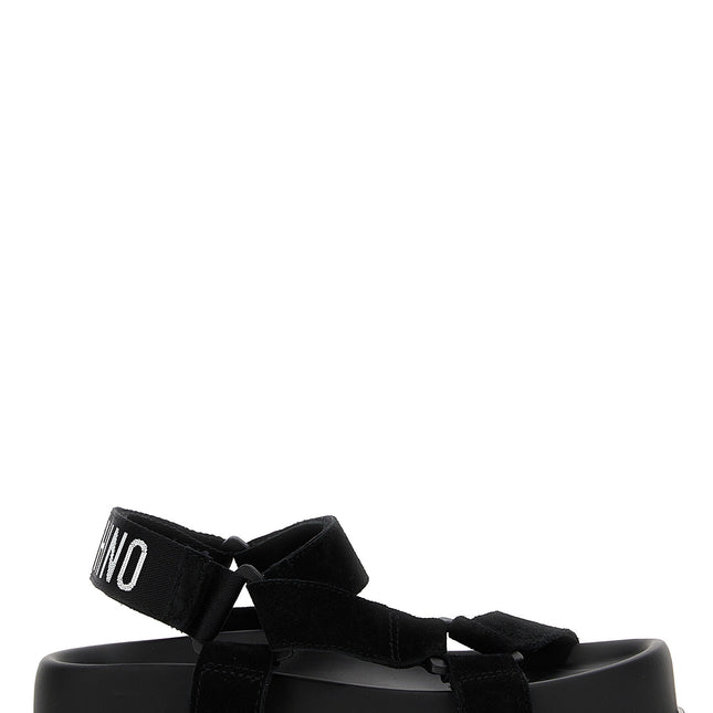 Moschino Black Calfskin Flat Sandals