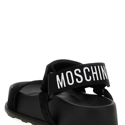 Moschino Black Calfskin Flat Sandals