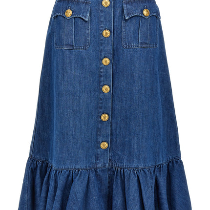 Valentino Garavani Blue Cotton Midi Skirt