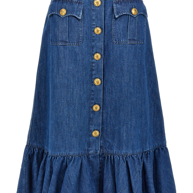 Valentino Garavani Blue Cotton Midi Skirt