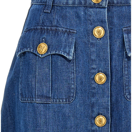 Valentino Garavani Blue Cotton Midi Skirt