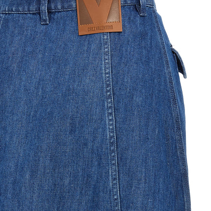 Valentino Garavani Blue Cotton Midi Skirt