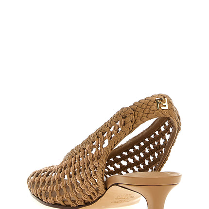 Fendi Brown Calfskin Mid Heel Pumps
