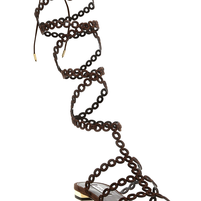Aquazzura Brown Goatskin Flat Sandals