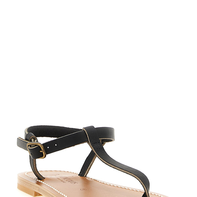 K.JACQUES SAINT TROPEZ Black Cowhide Flat Sandals