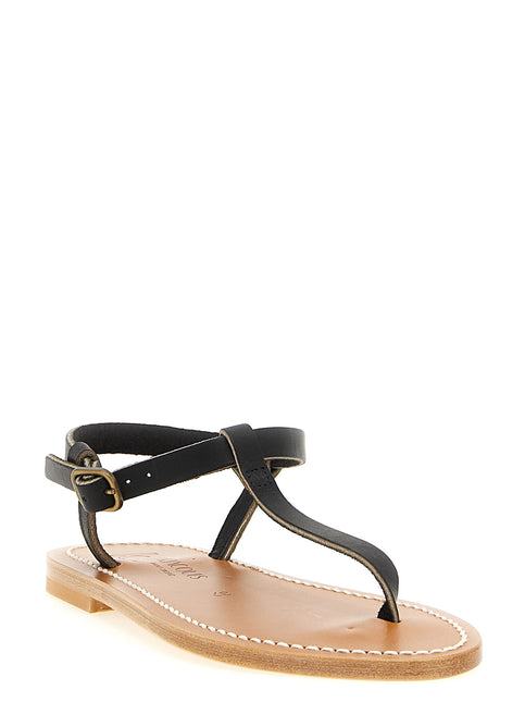 K.JACQUES SAINT TROPEZ Black Cowhide Flat Sandals