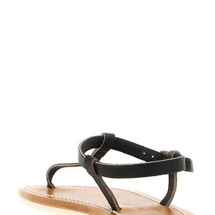 K.JACQUES SAINT TROPEZ Black Cowhide Flat Sandals