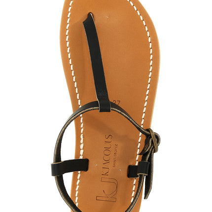 K.JACQUES SAINT TROPEZ Black Cowhide Flat Sandals
