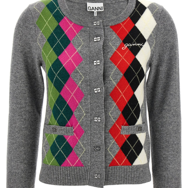 Ganni Gray Merino Wool Cardigan