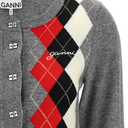 Ganni Gray Merino Wool Cardigan