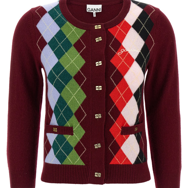 Ganni Bordeaux Merino Wool Cardigan