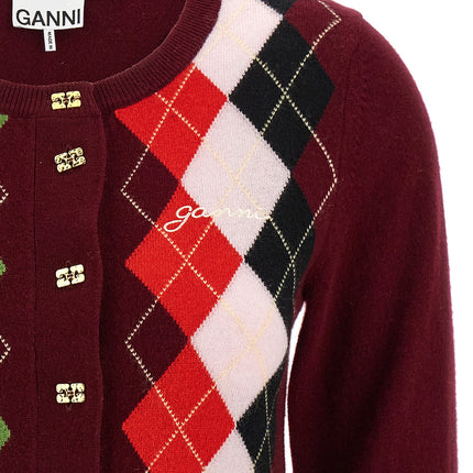 Ganni Bordeaux Merino Wool Cardigan