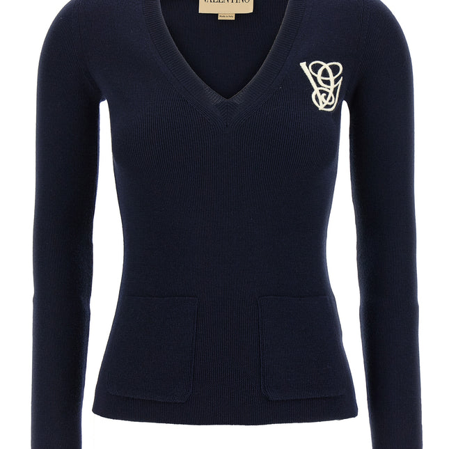 Valentino Garavani Blue Virgin Wool Cardigan
