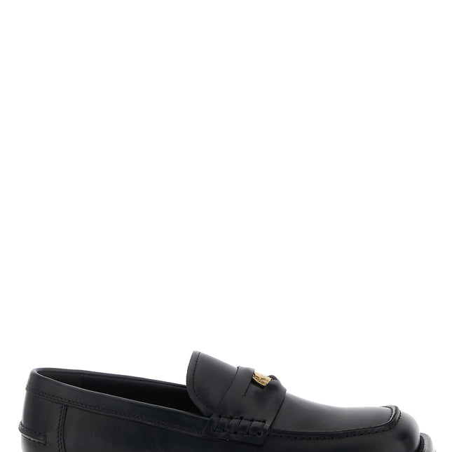 Moschino Black Velvet Leather Slip-On Loafers