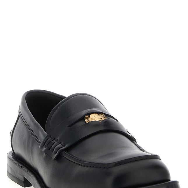 Moschino Black Velvet Leather Slip-On Loafers